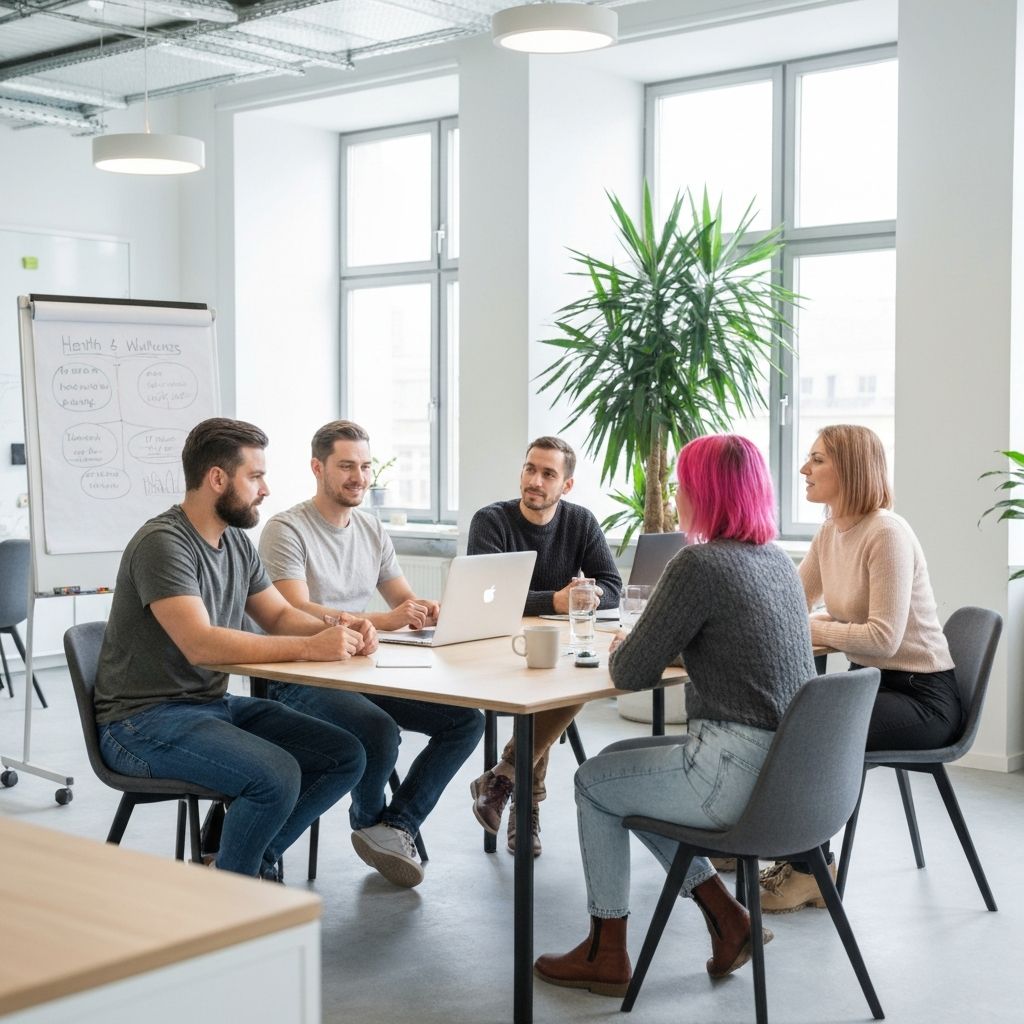Team in modernem Berliner Coworking Space, professionelle Umgebung